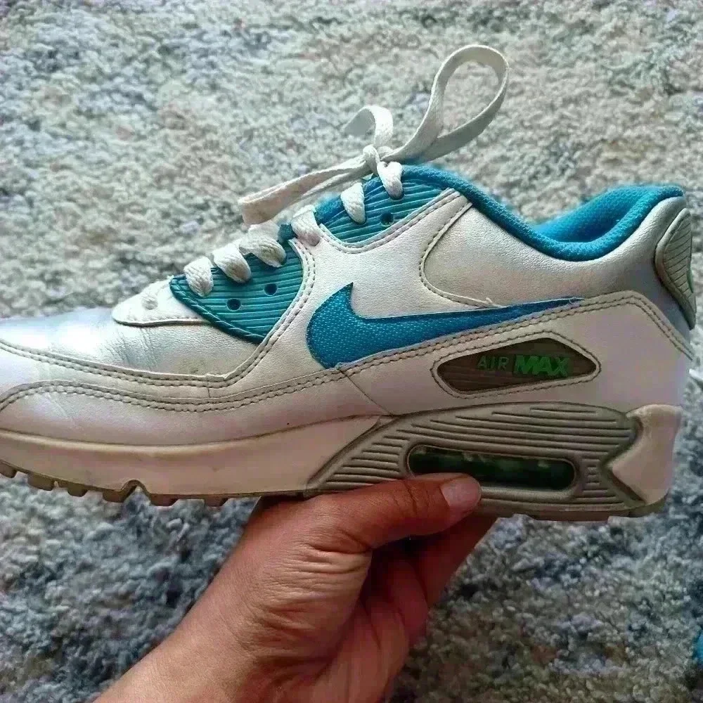 Nike Youth Air Max 90 Leather GS 'Silver Blue Lagoon' Shoe 6Y 7.5 Women